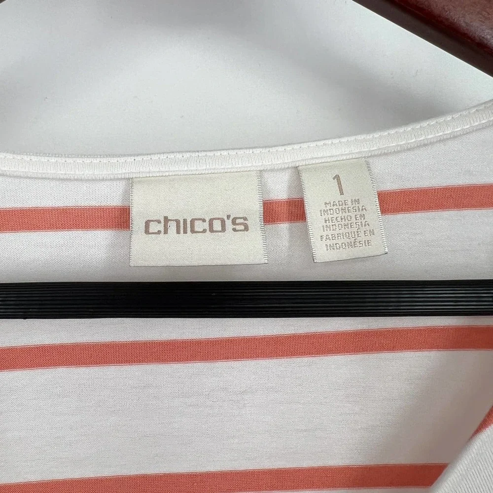 Chico's Size 1 or M Medium Stretchy Stripe Blouse Shirt Top Summer Fall Winter - Picture 3 of 6